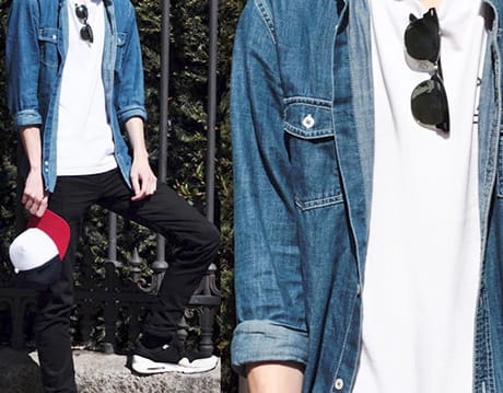 A basic tee and trendy kicks, Panama hat optional.