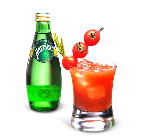 Tomato based drink with Perrier bottle