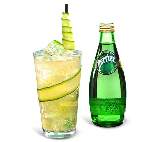 Ginger based drink with perrier bottle